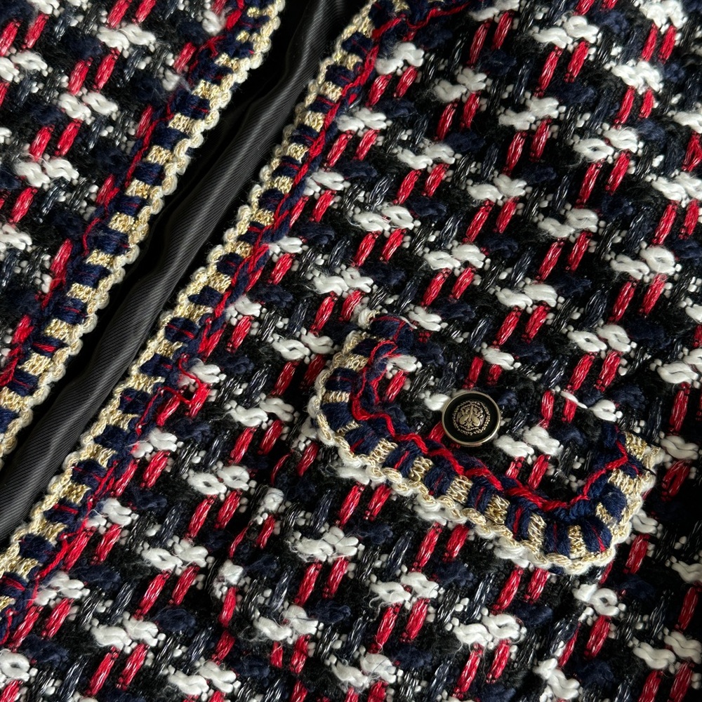 Zara Navy, Red & White Tweed Cropped Blazer - Picture 8 of 8